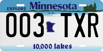 MN license plate 003TXR