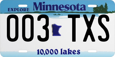 MN license plate 003TXS