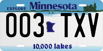 MN license plate 003TXV