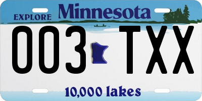 MN license plate 003TXX