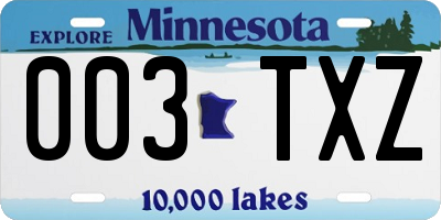 MN license plate 003TXZ