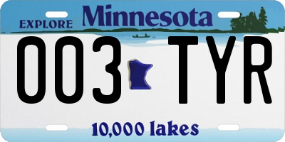 MN license plate 003TYR