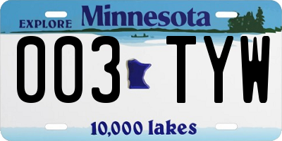 MN license plate 003TYW