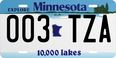 MN license plate 003TZA