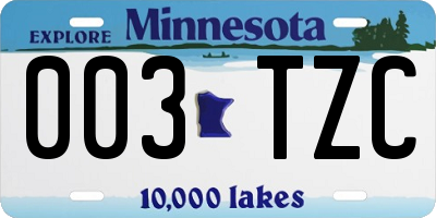 MN license plate 003TZC