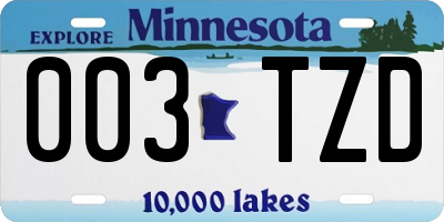 MN license plate 003TZD