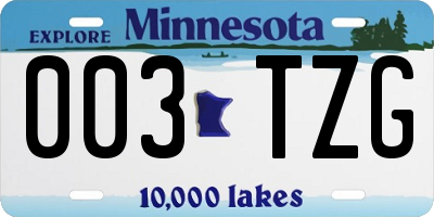 MN license plate 003TZG