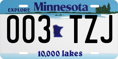 MN license plate 003TZJ