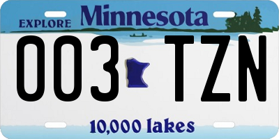 MN license plate 003TZN