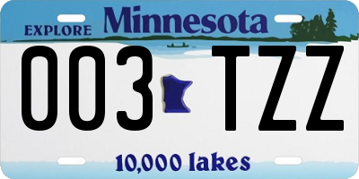 MN license plate 003TZZ