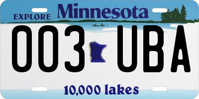 MN license plate 003UBA