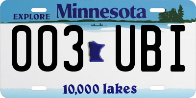MN license plate 003UBI