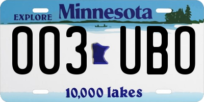 MN license plate 003UBO