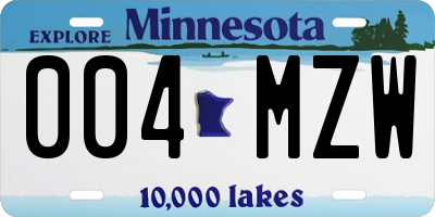 MN license plate 004MZW