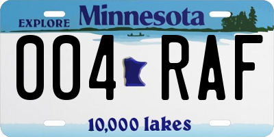 MN license plate 004RAF