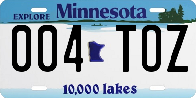 MN license plate 004TOZ