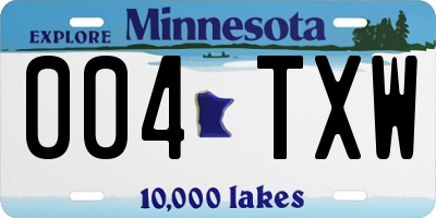 MN license plate 004TXW