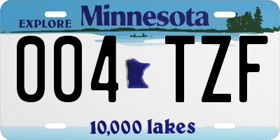 MN license plate 004TZF