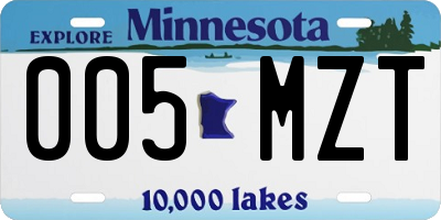MN license plate 005MZT