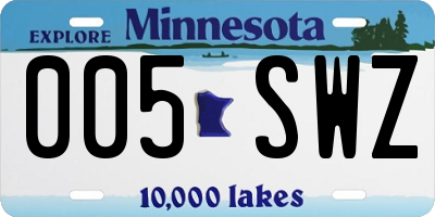 MN license plate 005SWZ
