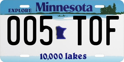 MN license plate 005TOF