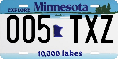 MN license plate 005TXZ