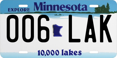 MN license plate 006LAK