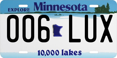 MN license plate 006LUX