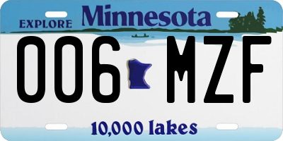 MN license plate 006MZF