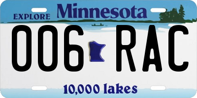 MN license plate 006RAC