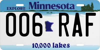 MN license plate 006RAF