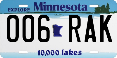 MN license plate 006RAK