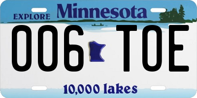 MN license plate 006TOE