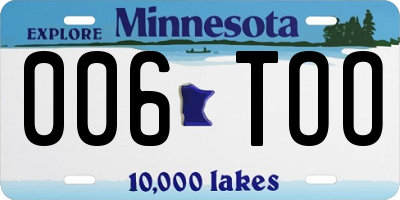 MN license plate 006TOO