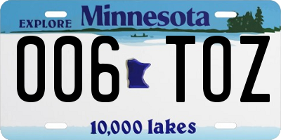 MN license plate 006TOZ