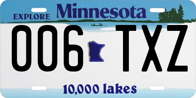 MN license plate 006TXZ