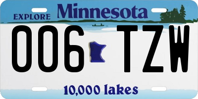 MN license plate 006TZW