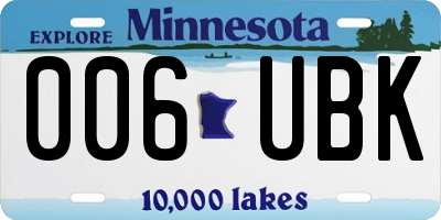 MN license plate 006UBK