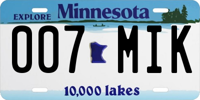 MN license plate 007MIK