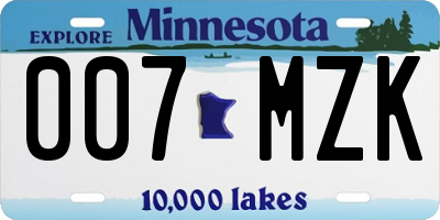 MN license plate 007MZK