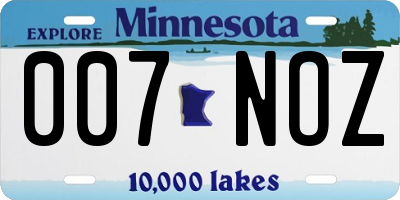 MN license plate 007NOZ