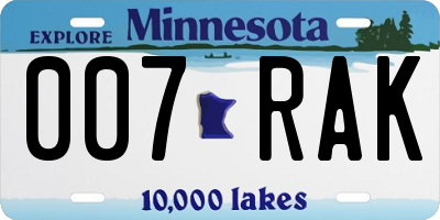 MN license plate 007RAK