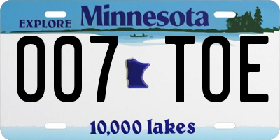 MN license plate 007TOE