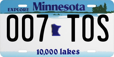 MN license plate 007TOS