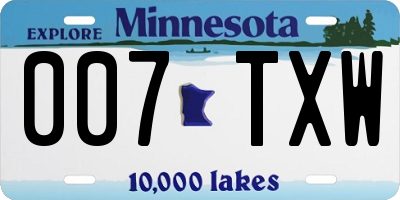 MN license plate 007TXW