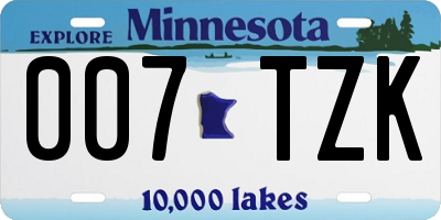 MN license plate 007TZK