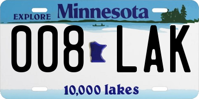 MN license plate 008LAK