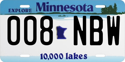 MN license plate 008NBW