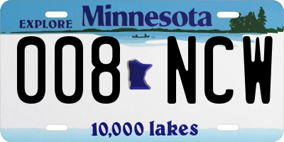 MN license plate 008NCW