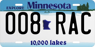 MN license plate 008RAC